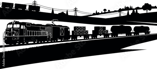 Freight Train Hauling Tanker Cars Along Railway Tracks