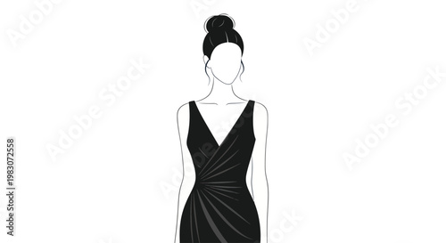 Woman Wearing Black Evening Dress.