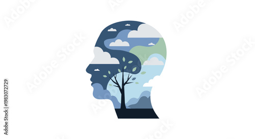Head Silhouette with Tree Inside.