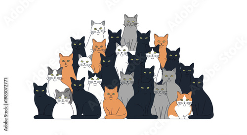 Group of cats sitting together.