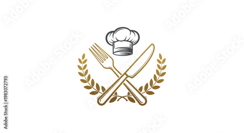 Kitchen Utensils Chef Hat Logo Symbol.