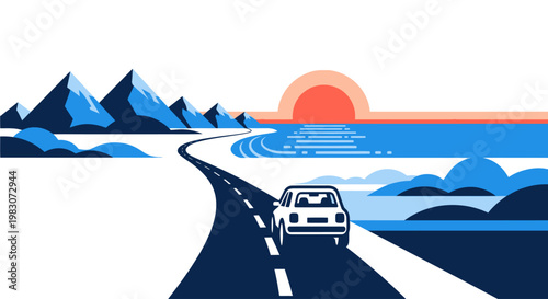 Car driving on a road alone.