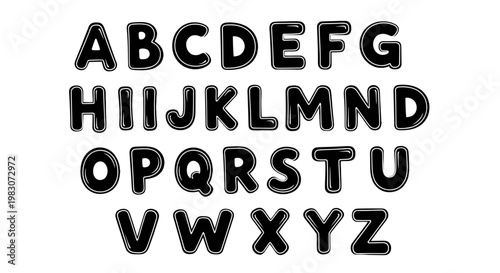 Black Alphabet Letters on White Background.