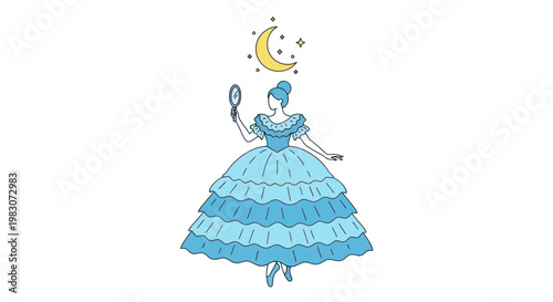 Woman in blue dress with mirror.