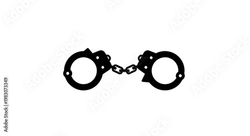 Black Handcuffs Silhouette on White Background, Symbol of Arrest and Justice