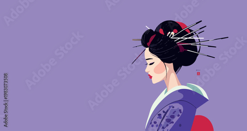 Serene Japanese Woman in Traditional Kimono