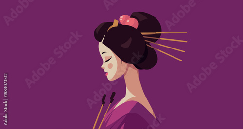 Serene Japanese Woman in Traditional Kimono