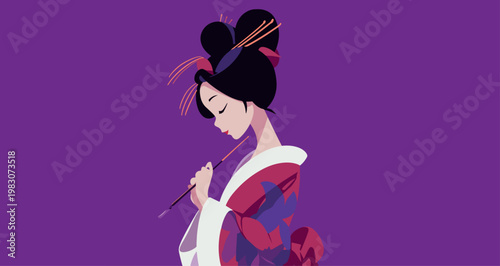 Serene Japanese Woman in Traditional Kimono