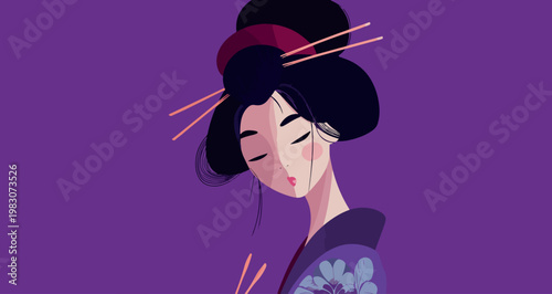Serene Japanese Woman in Traditional Kimono