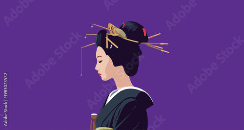 Serene Japanese Woman in Traditional Kimono