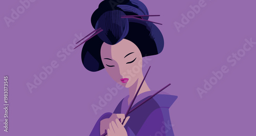 Serene Japanese Woman in Traditional Kimono
