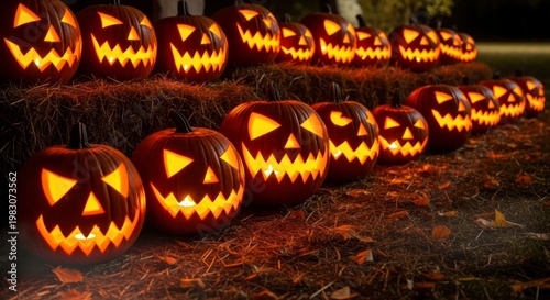 Halloween pumpkins in a row.