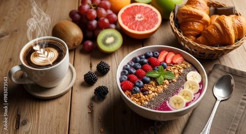 Healthy Breakfast with Coffee and Fruit.