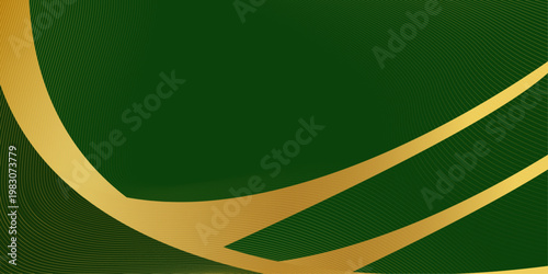 グリーンの抽象空間にゴールドラインが交差するダイナミックなデザイン、近未来的で高級感のある背景素材