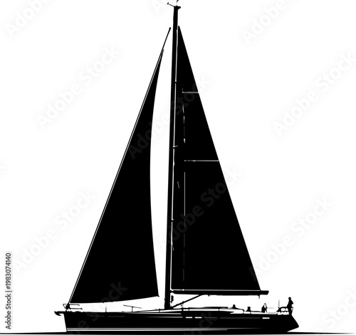 Summer sailboat black silhouette vector illustration