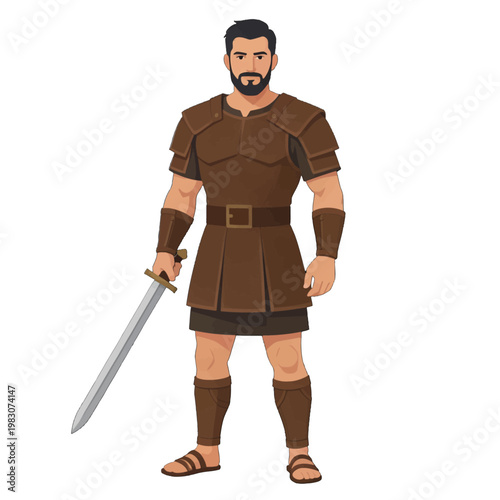 Ancient Roman Soldier Character with Sword, Vector Illustration for Historical and Cultural Projects