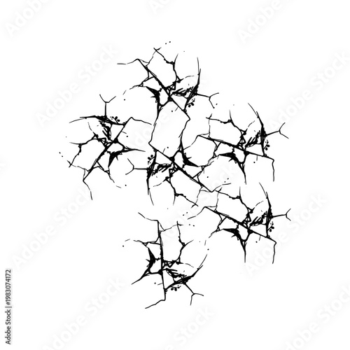 broken glass isolated on white, Black Cracked Ground Texture Overlay on White Background