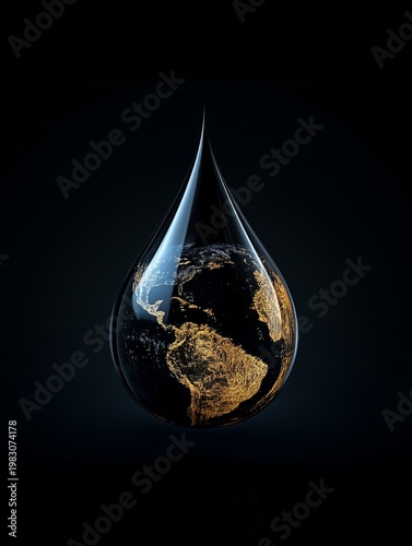 Crude oil drop shaped as global earth showing oil price surge energy crisis and worldwide economic impact concept
