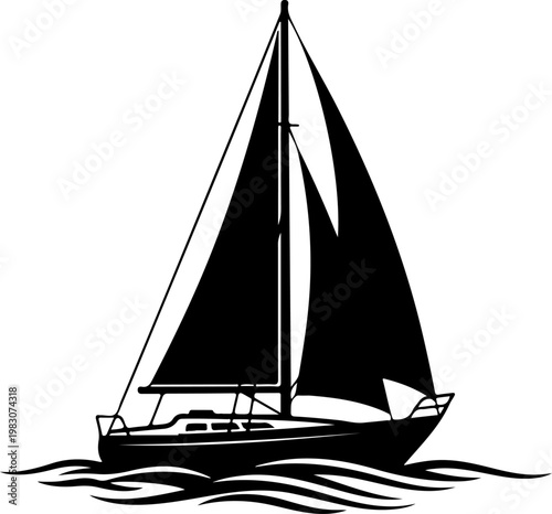 Summer sailboat black silhouette vector illustration