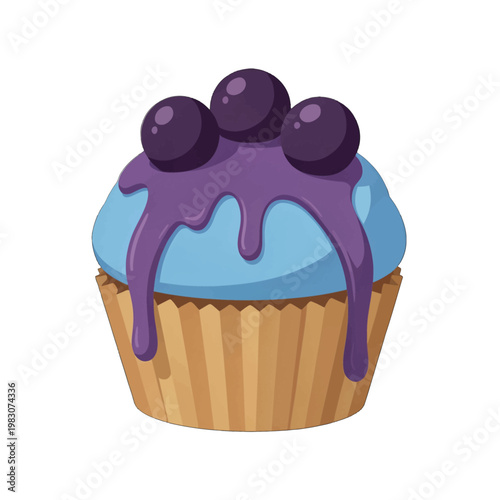 Delicious Blueberry Cupcake Illustration Vector with Fresh Berries on Top