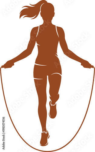 Woman jumping rope flat design vector illustration with dynamic silhouette style