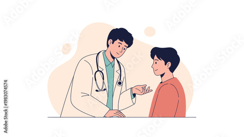 Doctor consulting with a young patient, illustration, medical consultation, healthcare concept