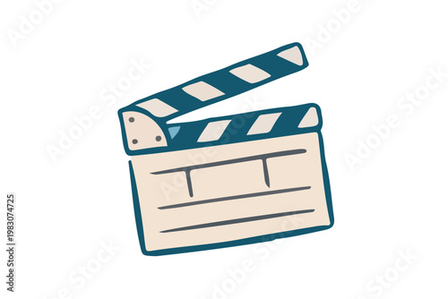 Retro movie art drawing. Simple template illustration. Film, popcorn, camera, star, cinema