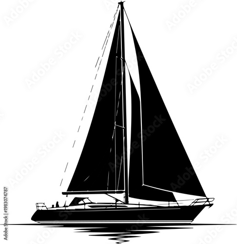 Summer sailboat black silhouette vector illustration