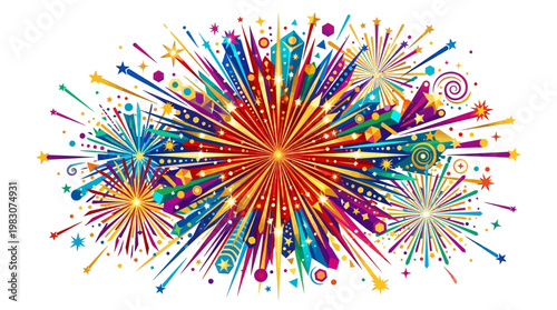 Vibrant colorful fireworks explosion design.
