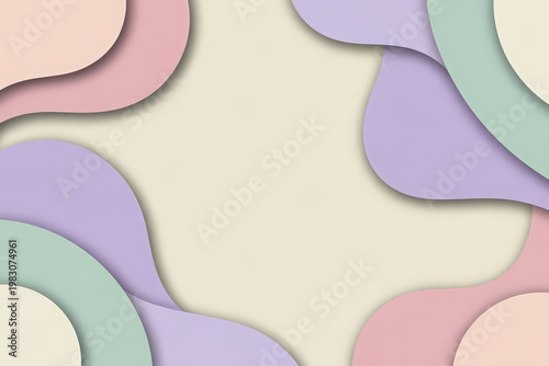 Soft pastel paper cut style frame with wavy organic shapes bordering a blank central area
