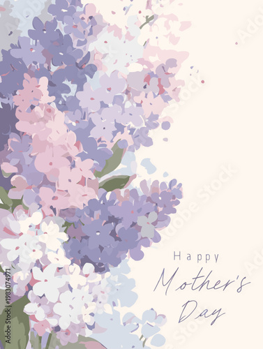 Elegant pastel lilac flowers Mother’s Day background with soft watercolor style, romantic floral illustration for greeting cards, branding, and premium designs