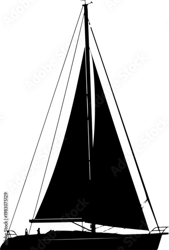 Summer sailboat black silhouette vector illustration