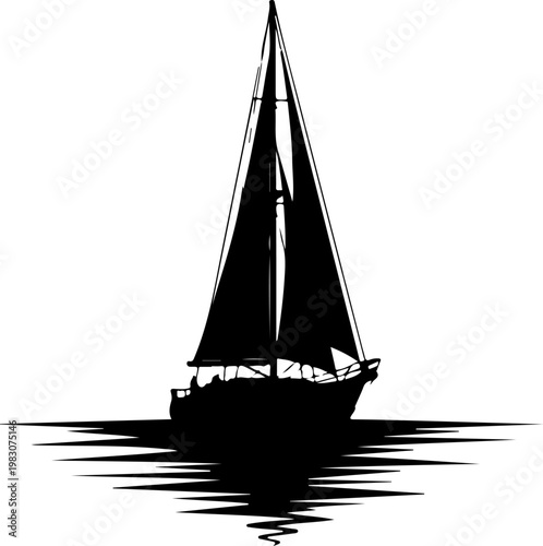 Summer sailboat black silhouette vector illustration