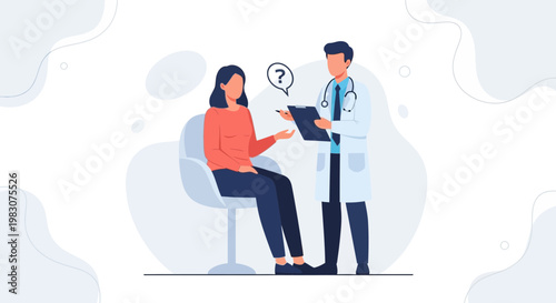 Doctor consulting patient, asking questions, medical examination, healthcare concept