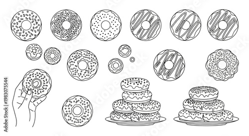 Donuts illustration with various toppings.