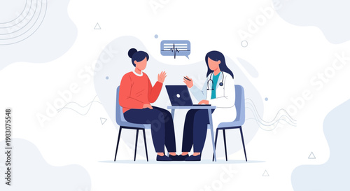 Doctor consulting patient, discussing health, medical consultation, doctor's office, healthcare concept