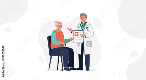 Doctor consulting with elderly patient, healthcare concept, medical check-up, doctor's visit