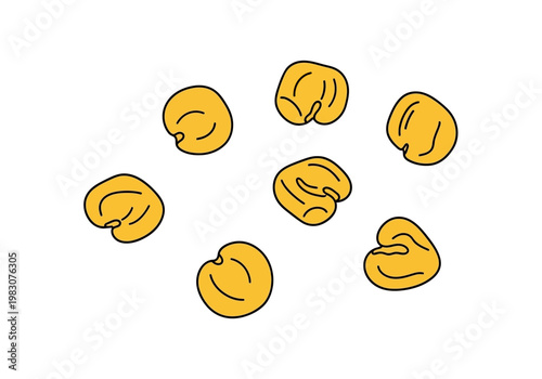 A bunch of cashews are scattered on a surface.