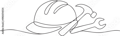 Labor Day Construction Worker Tools Hard Hat Hammer Wrench Illustration