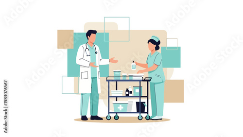 Doctor and Nurse with Medical Cart in Modern Healthcare Setting