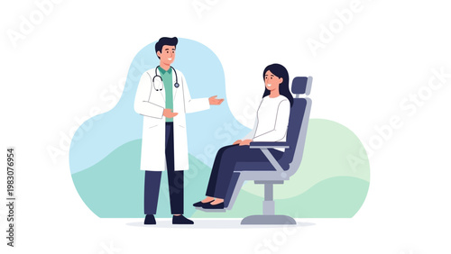 Doctor consulting patient in examination room, medical consultation, healthcare concept