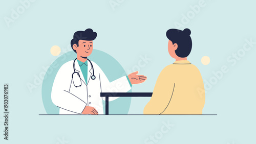 Doctor consulting patient in modern clinic, healthcare consultation, medical advice