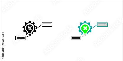 Light bulb with connected labels representing idea workflow, process development, brainstorming stages, and concept mapping.set
