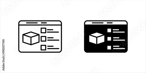 Minimal line icon set. of a dashboard interface with product box and checklist representing product management, system dashboard, and inventory tracking concepts.