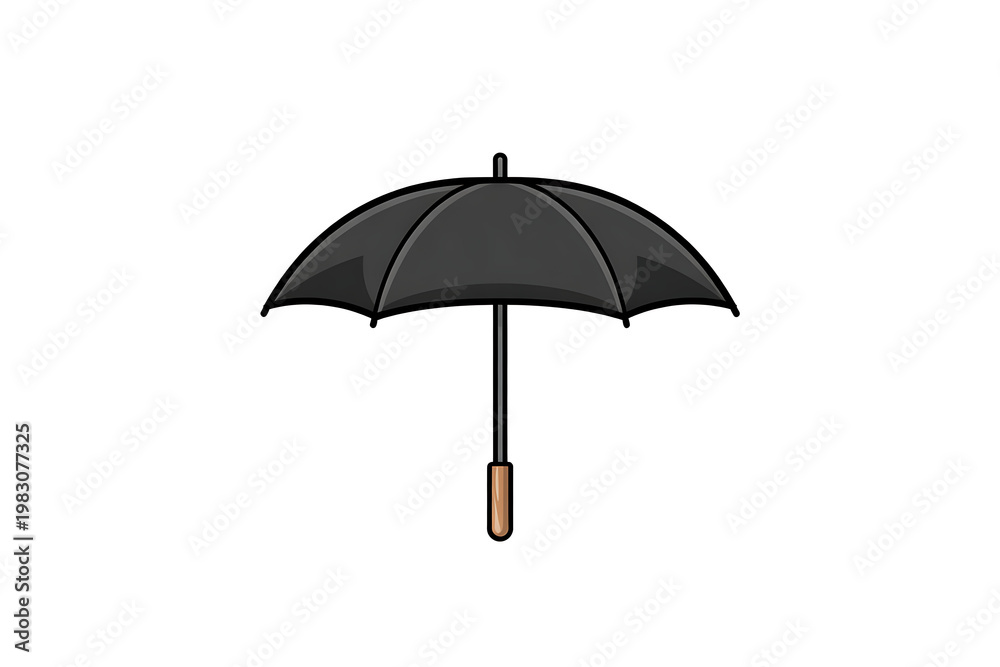 Obraz premium Black umbrella icon with wooden handle