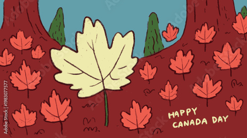 Cute maple leaf cartoon illustration for Canada Day, playful child friendly vector design perfect for greeting cards, posters, and storytelling visuals
