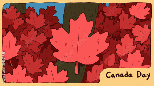 Cute maple leaf cartoon illustration for Canada Day, playful child friendly vector design perfect for greeting cards, posters, and storytelling visuals