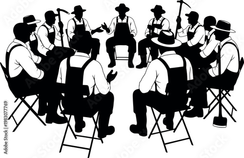 Group of musicians playing instruments in a relaxed outdoor gathering scene