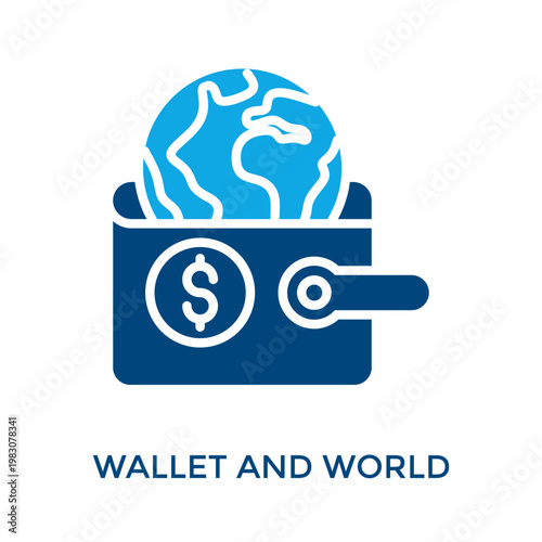Wallet And World Icon Dual Tone Style. Vector Illustration For Graphic Design