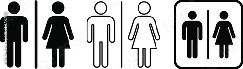 Man and woman icon set. Male and female restroom symbols with boy and girl pictograms. Vector illustration of WC bathroom and toilet signage icons